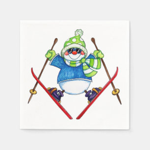 Skiing Snowman - Papier Napkins Servetten
