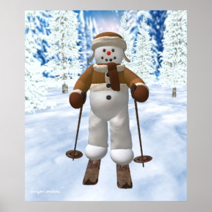 Skiing  Snowman Poster