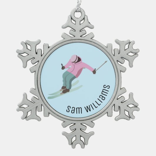 Skiing Tin Sneeuwvlok Ornament (Voorkant)