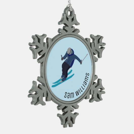 Skiing Tin Sneeuwvlok Ornament (Links)