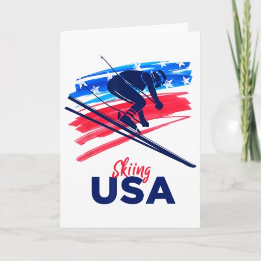 Skiing Usa Support The Team Shirt Usa Flag Skiing Kaart (Voorkant)