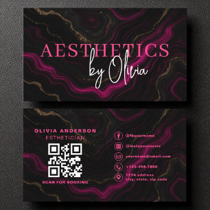 Skincare Esthetician QR Code Hot Pink Black Agaat Visitekaartje