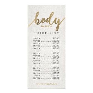 Skincare Salon Body Spa Esthetician Price List Reclamekaart