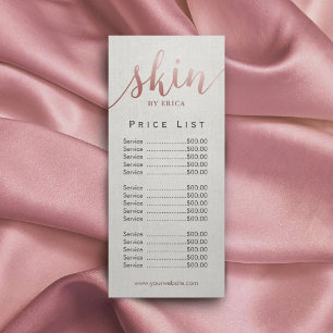 Skincare Salon Spa Esthetician Price List Reclamekaart