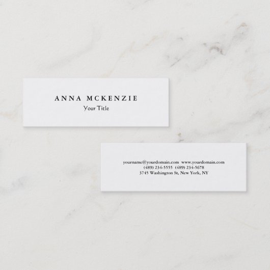 Skinny dunne, creatief design wit mini visitekaartje (Voorkant / Achterkant)