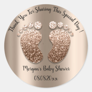 Skinny Glitter Feet Baby shower Favor Dank je Ronde Sticker