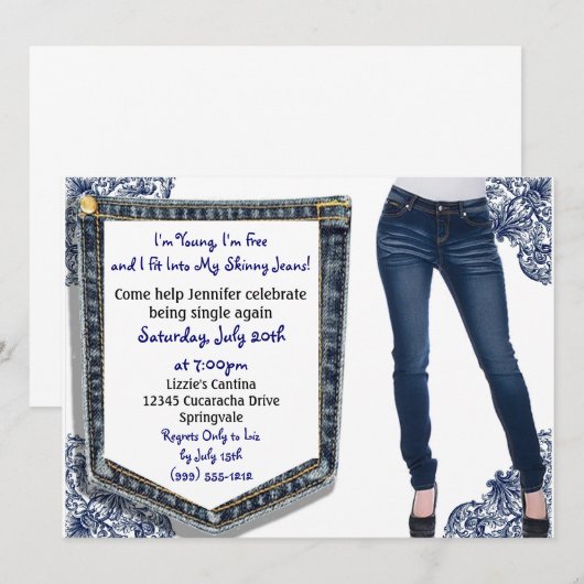 Skinny Jeans Divorce / Uitnodigingen van de Partij (Voorkant / Achterkant)