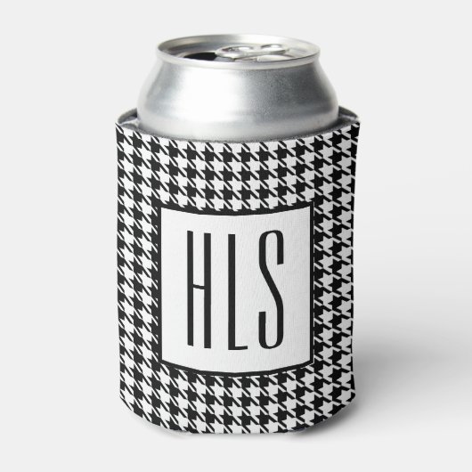 Skinny Monogram Initialen, Houndstooth Pattern 12o Blikjeskoeler (Blikje Voorkant)