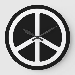 Skinny White Peace Sign on Black Wall Clock Grote Klok