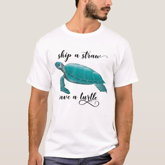 Skip a Straw Save a Turtle Plastic Free Zee T-shirt (Voorkant)