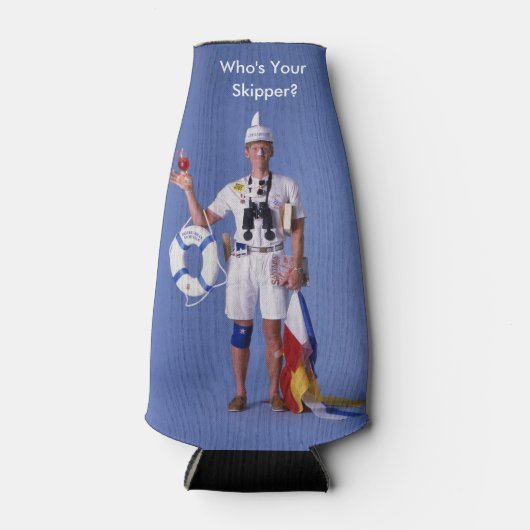 Skip Sayles™_Who is Uw Skipper?_Beverage Cozy Flesjeskoeler (Voorkant)