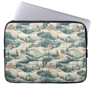skipiste hutten in Bossen blauw Laptop Sleeve