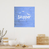 Skipper Nautical Sailing Blue en White Poster (Keuken)