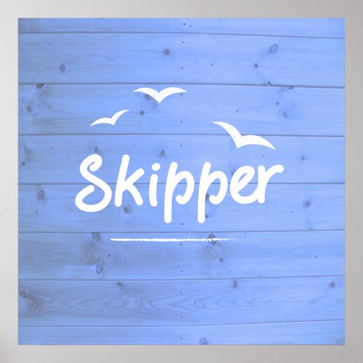 Skipper Nautical Sailing Blue en White Poster (Voorkant)