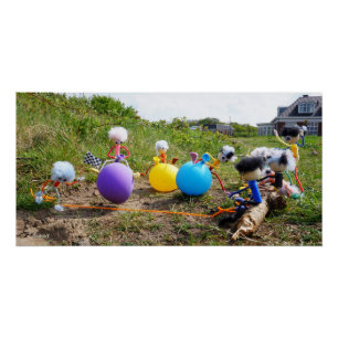 Skippiebal race van Fubby poppetjes op ballonnen. Perfect Poster