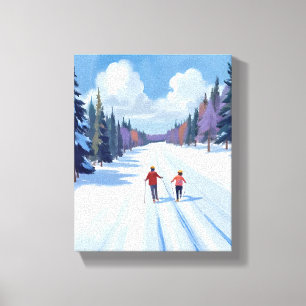 Skiroute Bergskiën Aquarel Winter Canvas Afdruk
