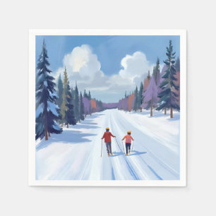 Skiroute Bergskiën Aquarel Winter Servet