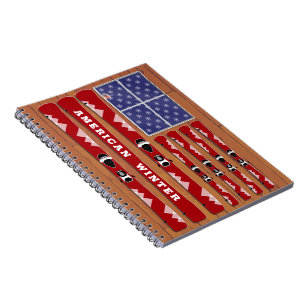 Skis and Snowflakes USA Vlag met houtmuur Notitieboek
