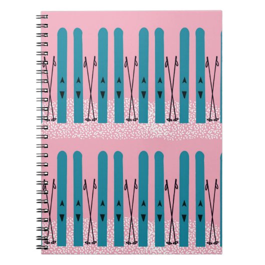 Skis bleu sur carnet rose (Devant)