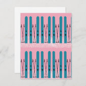 Skis bleu sur carte rose (Devant / Derrière)