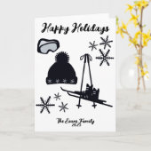 Skis, hat, boots & goggles Christmas Kaart (Gele Bloem)