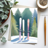 Ski's in de sneeuw | Waterverf voor winterskiërs Briefkaart