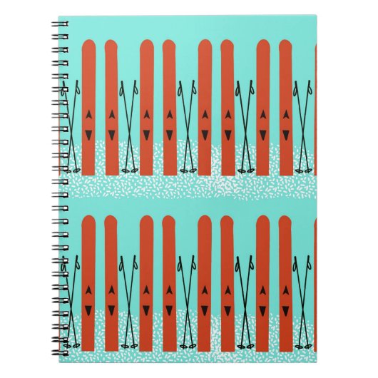 Skis rouges sur carnet bleu (Devant)