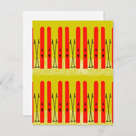 Skis rouges sur carte jaune (Devant / Derrière)