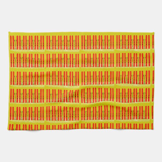 Skis rouges sur serviette de cuisine jaune (Horizontal)
