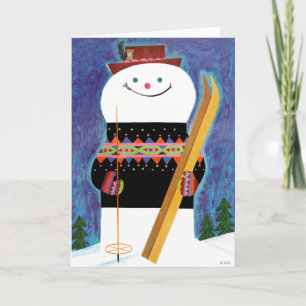 Skis voor Snowman Feestdagen Kaart