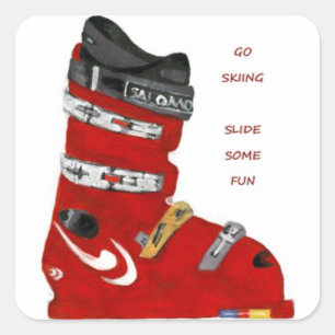 skischoen gaan skiën glijden leuk vierkante sticker