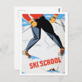 skischoen, man op ski, oud briefkaart (Voorkant / Achterkant)