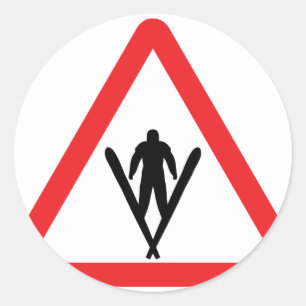 Skisprong waarschuwingsteken ronde sticker