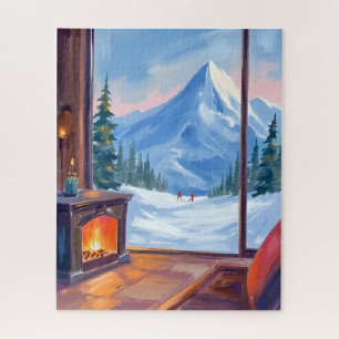 Skiuitstapje   Waterverf Winter Landschap Berghut Legpuzzel