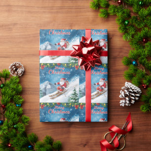 Skivakantie met de Kerstman op de berg Cadeaupapier