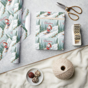 Skivakantie met de Kerstman op de berg Cadeaupapier