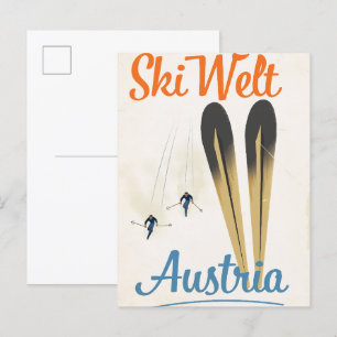Skiwelt Oostenrijk ski reisposter Uitnodiging Briefkaart