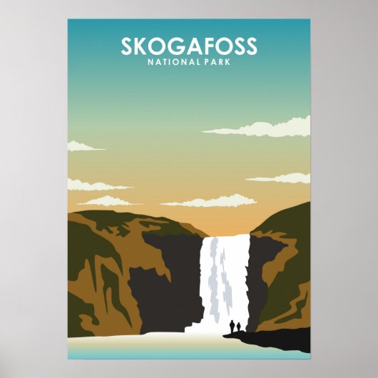 Skogafoss IJsland Waterfall Travel Poster (Voorkant)