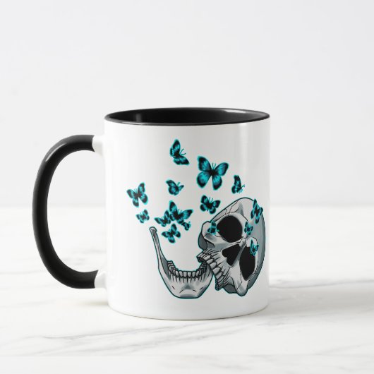 Skull and Blue Butterflies Mug (Gauche)