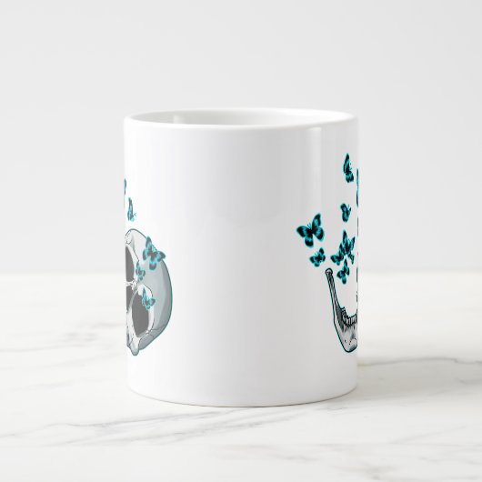 Skull and Blue Butterflies Mug Extra Grote Beker (Voorkant)