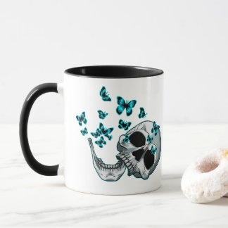 Skull and Blue Butterflies Mug Mok