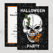 Skull and Butterfly Halloween Party Kaart (Voorkant / Achterkant)
