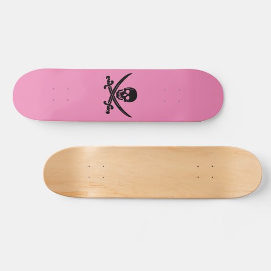 SKULL AND CROSSBONES PINK SKATEBOARD DECK (Horz)