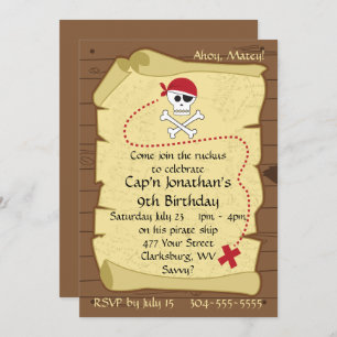 Skull and Crossbones Pirate Treasure Map Birthday Kaart