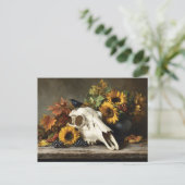 Skull and Crow Herfst Stilleven Briefkaart (Staand voorkant)