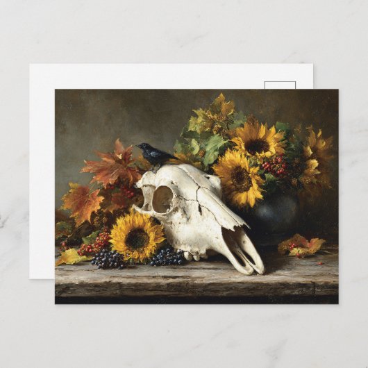 Skull and Crow Herfst Stilleven Briefkaart (Voorkant / Achterkant)