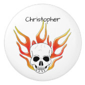 Skull And Flames Design Personalised Keramische Knop (Voorkant)