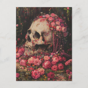 Skull and Pink Flowers Briefkaart