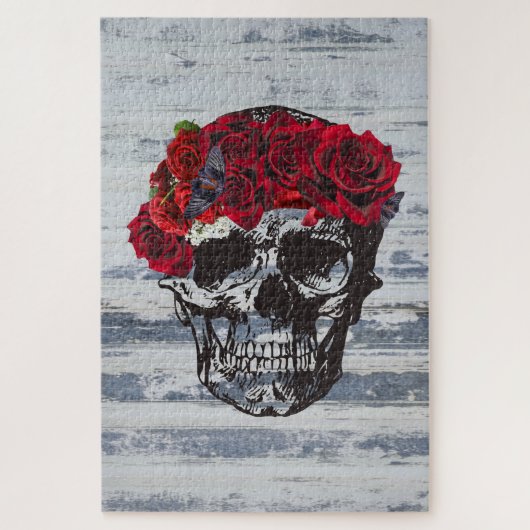 Skull Art Red Roses Legpuzzel (Verticaal)
