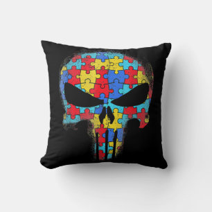 Skull Autism Awareness T-shirt mam Pap Kinder Auti Kussen